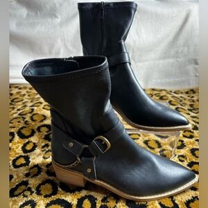 New Oasis society black mid calf boots with brass hardware details. size 7.5.